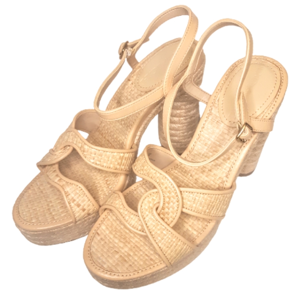 Coach Talina Raffia Strapy Platform Chunky Block Heel Sandal Espadrilles Boho - Picture 7 of 13